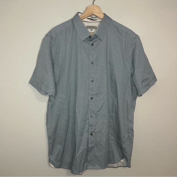 Ted Baker Blue Diamond Pattern Short Sleeve Button Up 2XL - Picture 1 of 5